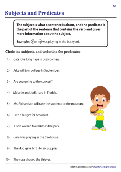 Identifying Subjects And Predicates Worksheet