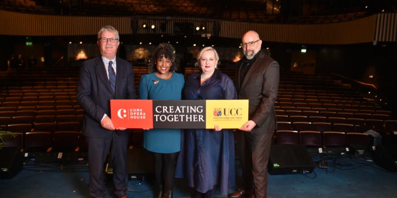 Pictured (left to right) are: Professor John O'Halloran, President of UCC; New Irish Artist in Residence UCC/COH, Tatiana dos Santos; Eibhlin Gleeson, CEO Cork Opera House and Yvon Bonenfant, Head of Department of Theatre, UCC. Image credit: Provision