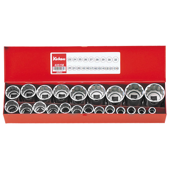 Koken 4251M-01 22 PC Metric 1/2''Dr. Std Sockets 6pt SET IN BOX