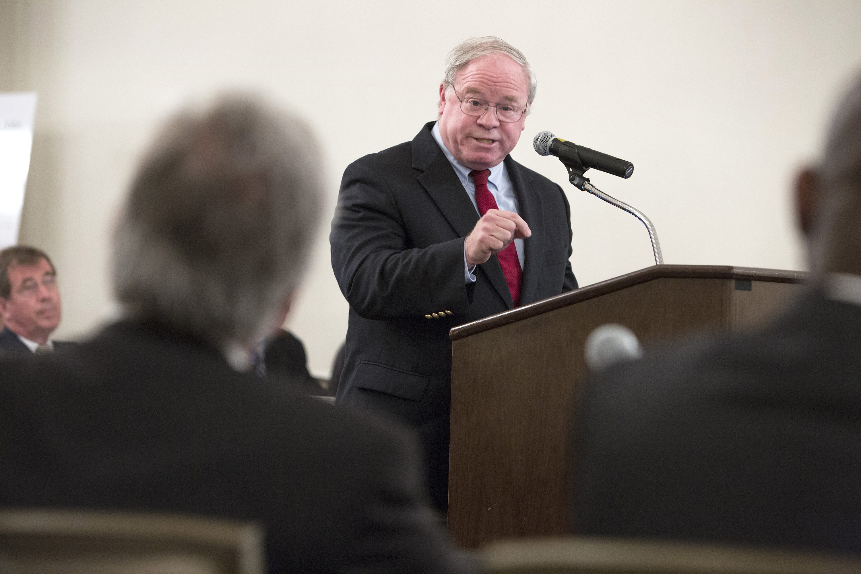 The Rev. Keith Boyette, president of the Wesleyan Covenant Association, responds to questions from Judicial Council members during an oral hearing on May 22, 2018, in Evanston, Ill. Boyette said he's been part of discussions about the future of The United Methodist Church. Photo by Kathleen Barry, UMNS.