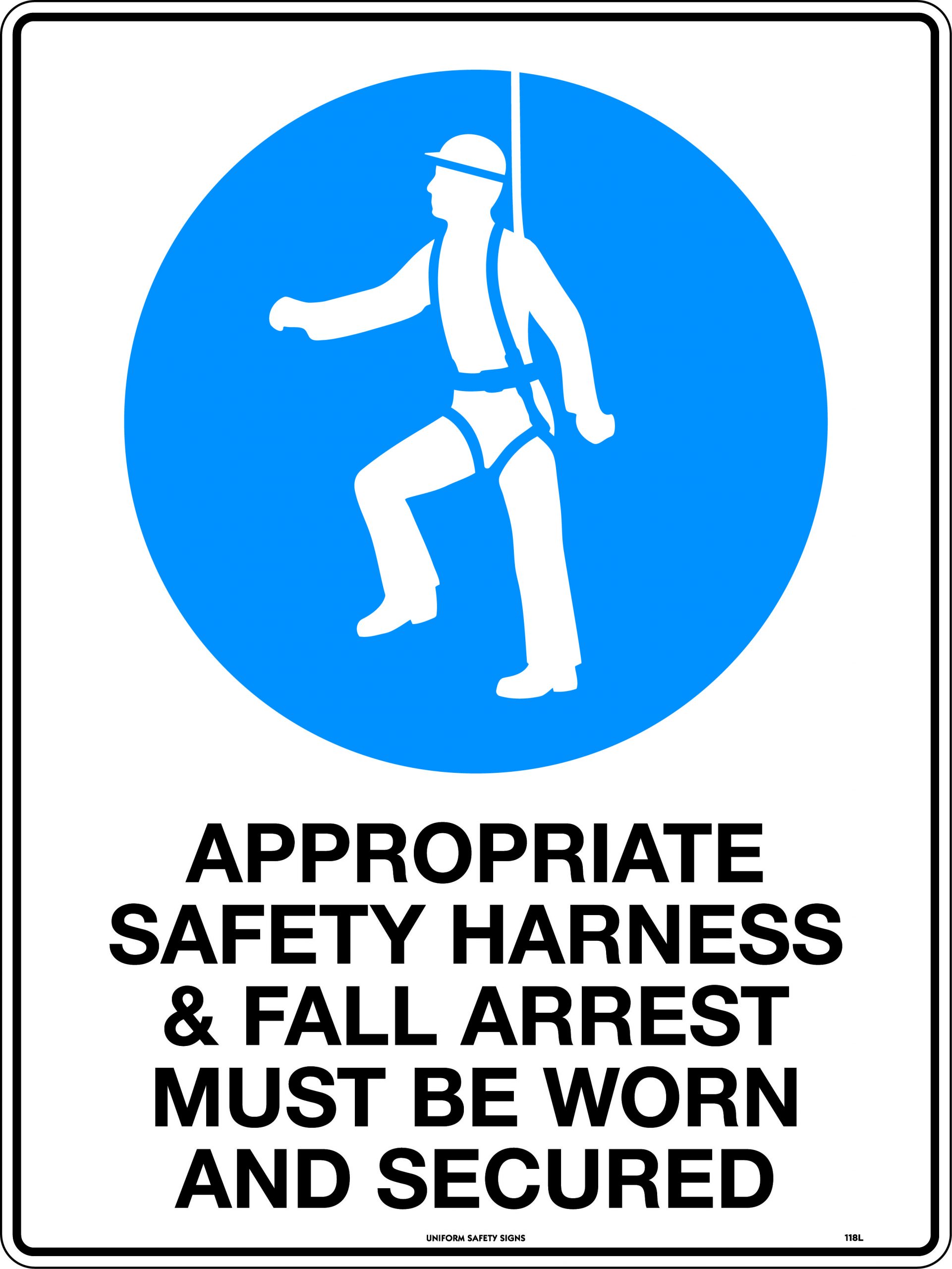 Appropriate Safety Harness & Fall Arrest Must be Worn Sign