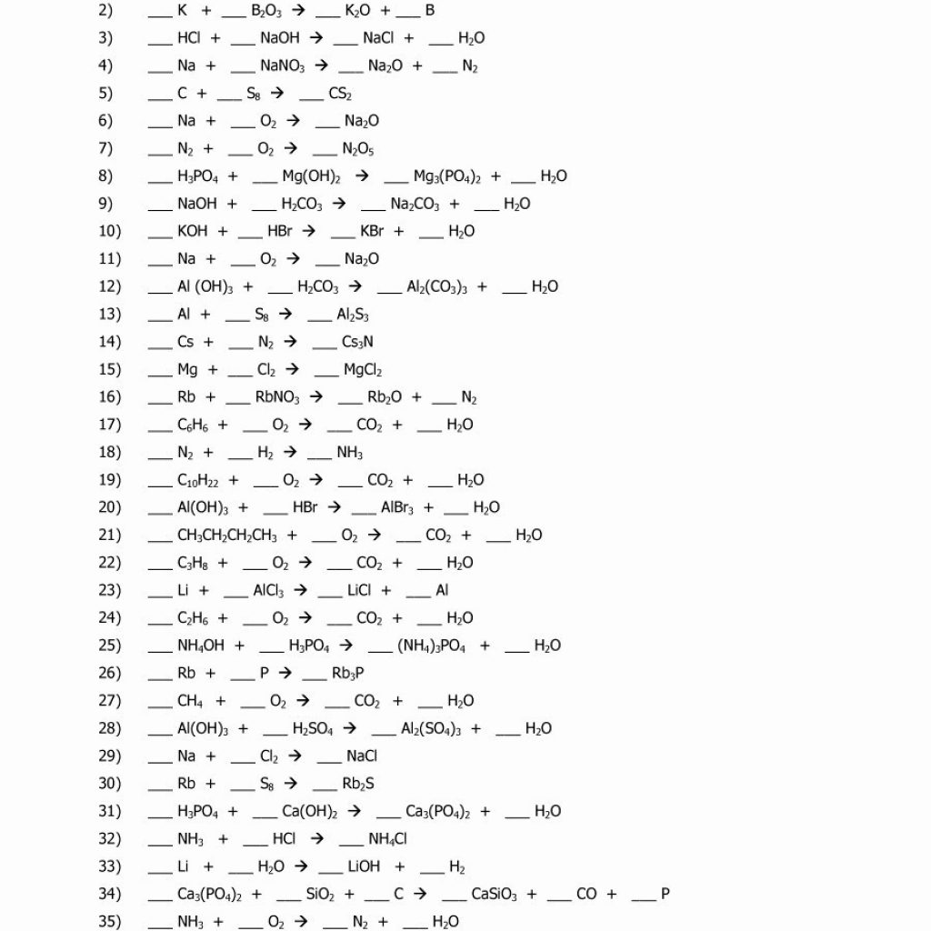 Chemfiesta Balancing Equations Worksheets Answers