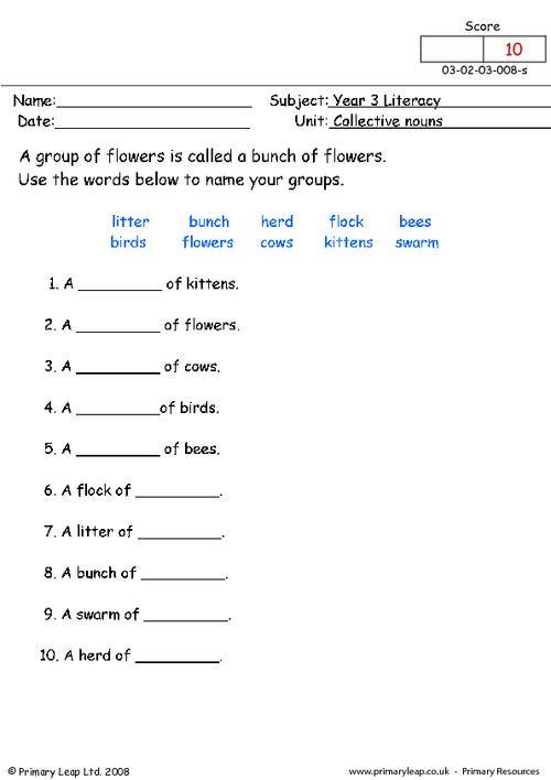 Worksheets On Collective Nouns For Grade 6