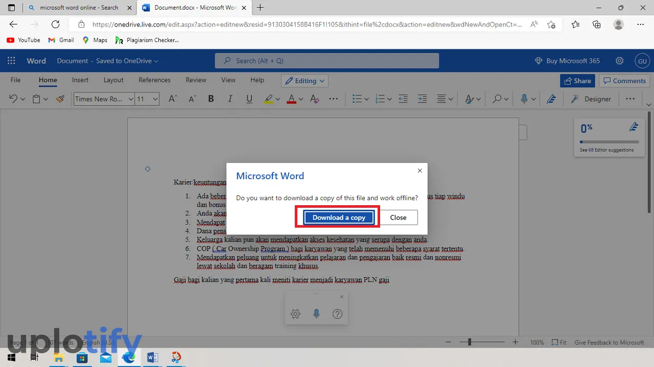 Konfirmasi Download di Word