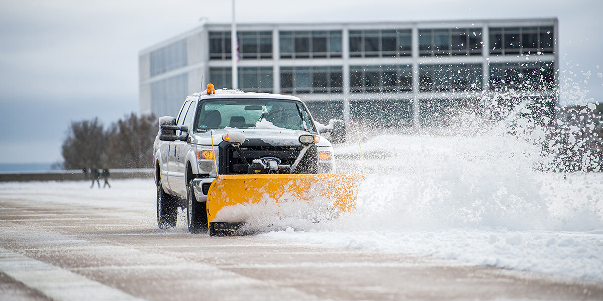 truck plowing snow on the Terrazzo.