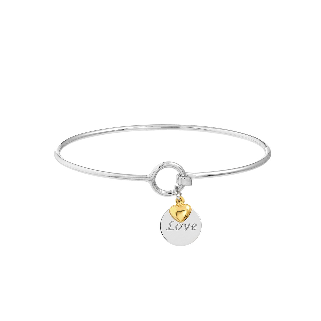 Sterling Silver Love Bangle with Heart Dangle