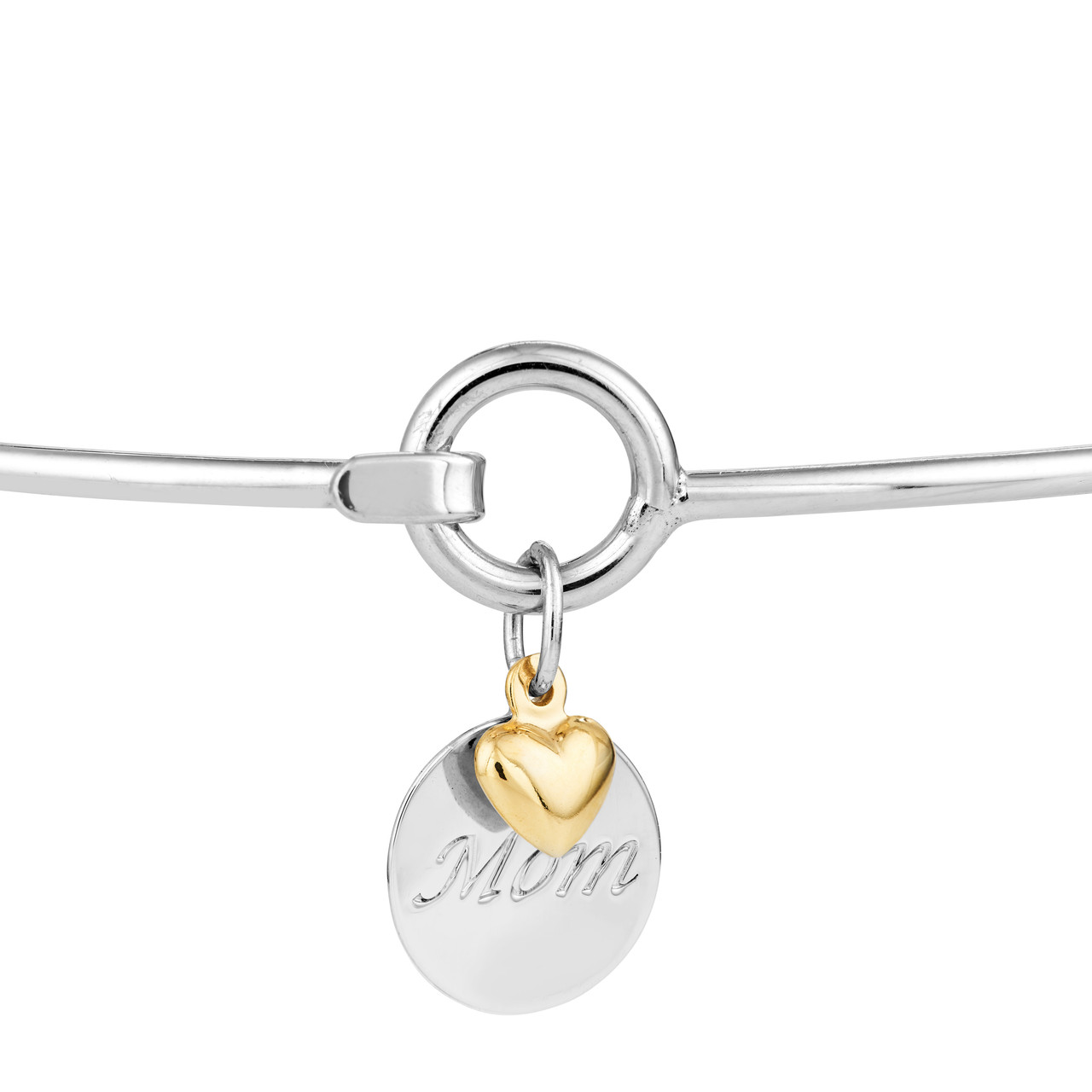 Sterling Silver Mom Bangle with Heart Dangle