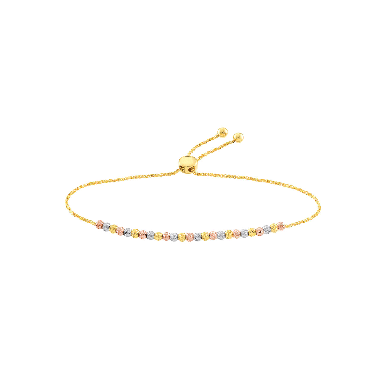 Tri-Color Diamond-Cut Beaded Bolo Bracelet