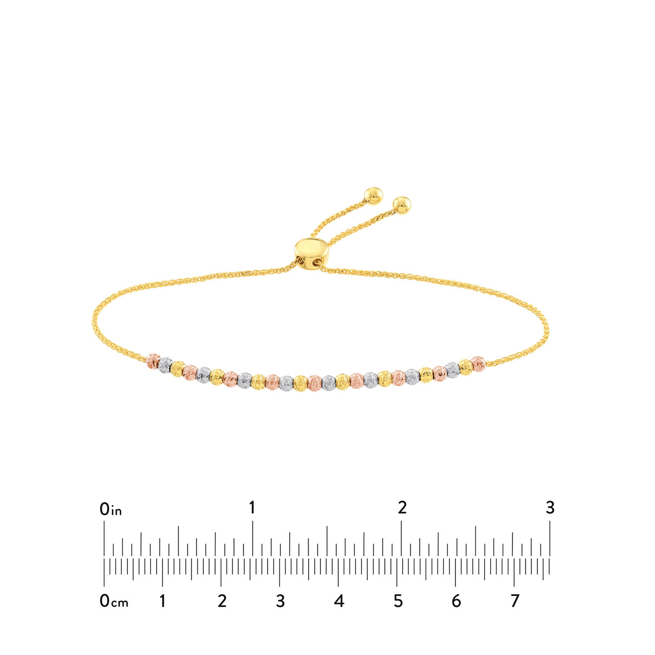 Tri-Color Diamond-Cut Beaded Bolo Bracelet