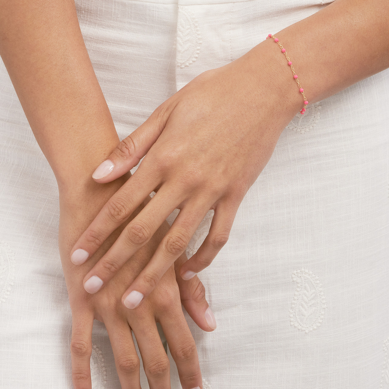 Neon Pink Enamel Bead Piatto Chain Bracelet