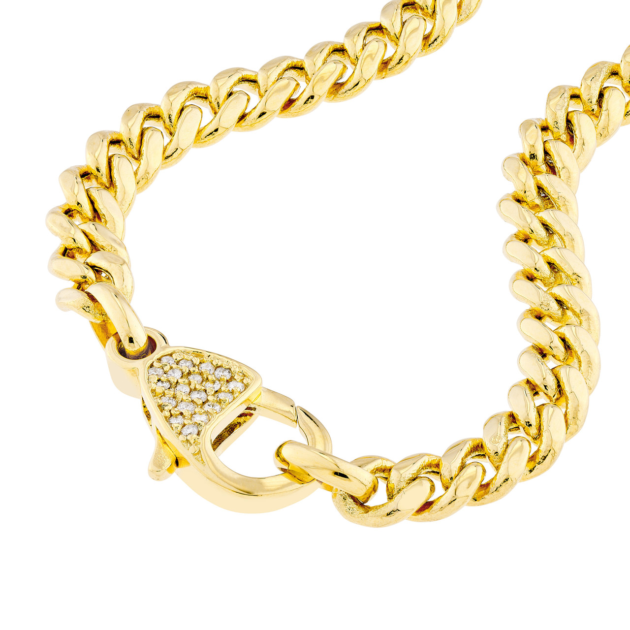 Pave Diamond Pear Lock Curb Chain Bracelet