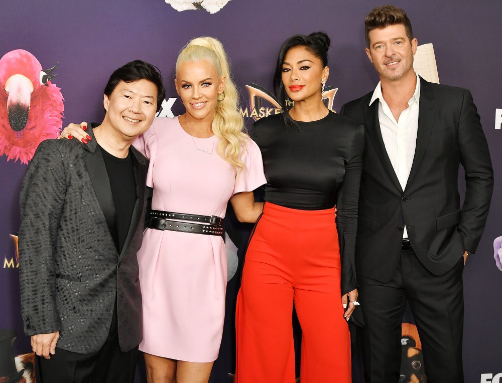 Ken Jeong Jenny McCarthy Nicole Scherzinger and Robin Thicke Jenny McCarthy Teases Massive Stars Coming to Masked Singer Season Three