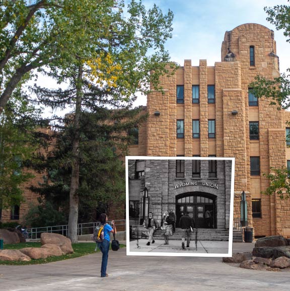 Students outside the Union in 1967 in front of the current day building