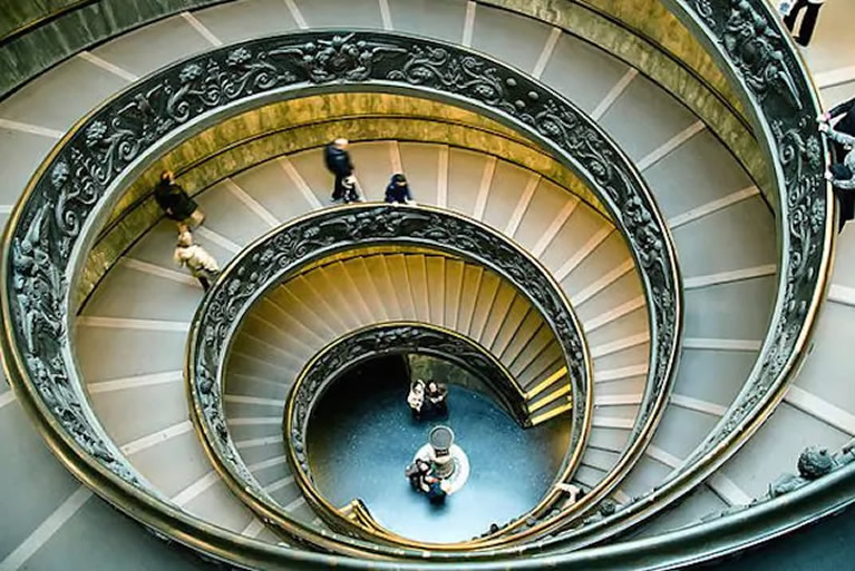 The double spiral helical spiral staircases in the Vatican Museums in Rome