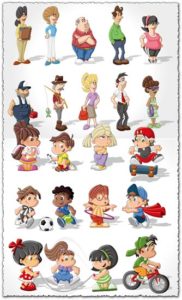 Cartoon kids and old people character vectors