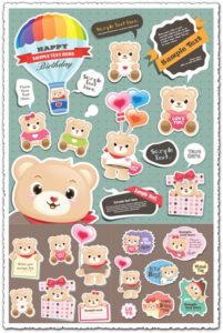 Cartoon teddy bear vector stickers