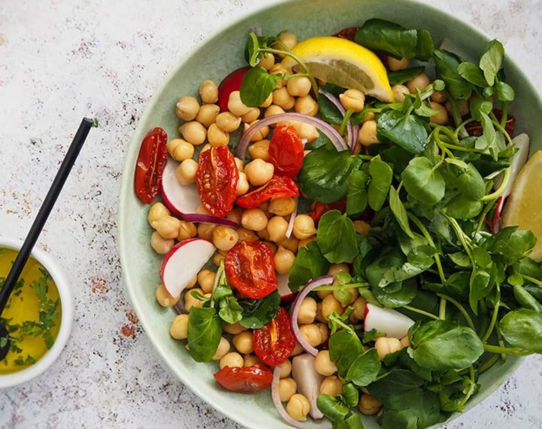 Easy vegan lunch ideas - Chickpea and watercress salad