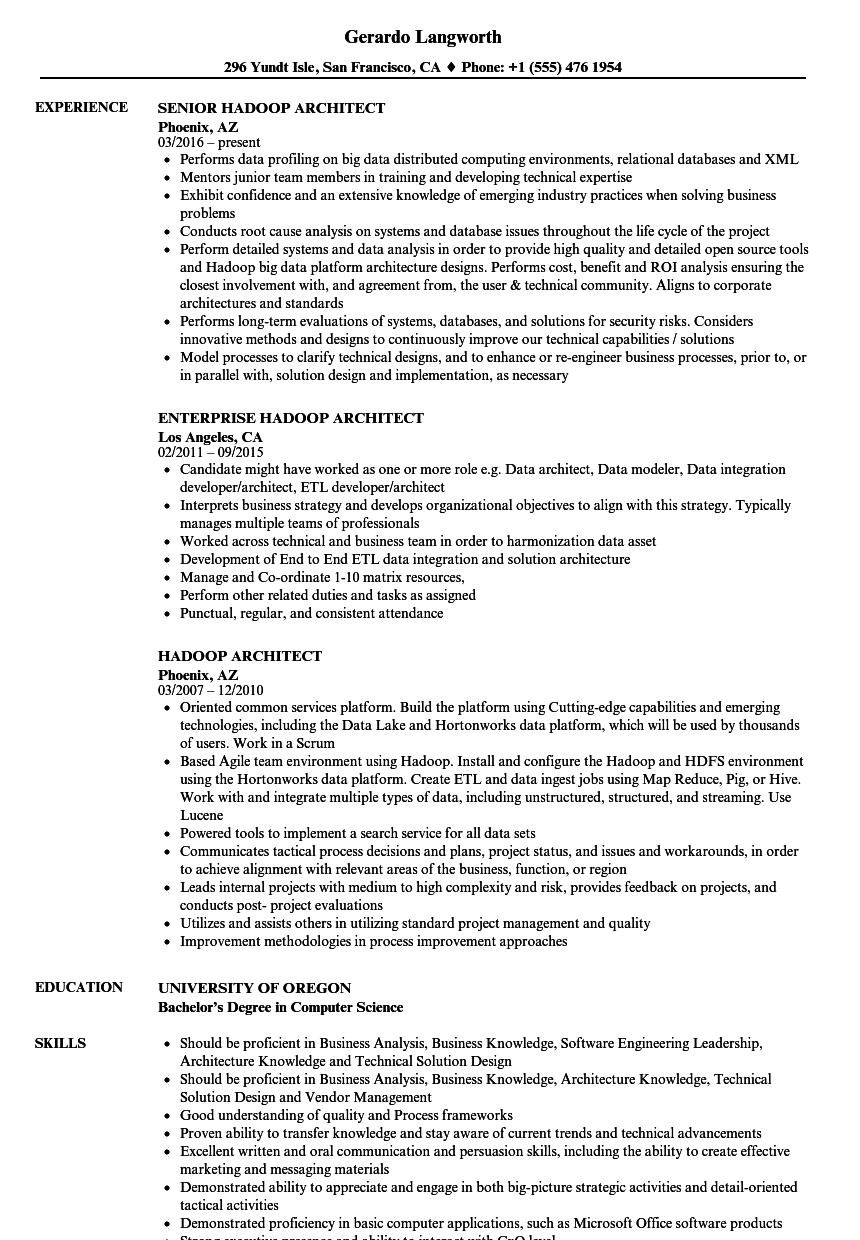 Hadoop Architect Resume Samples | Velvet Jobs