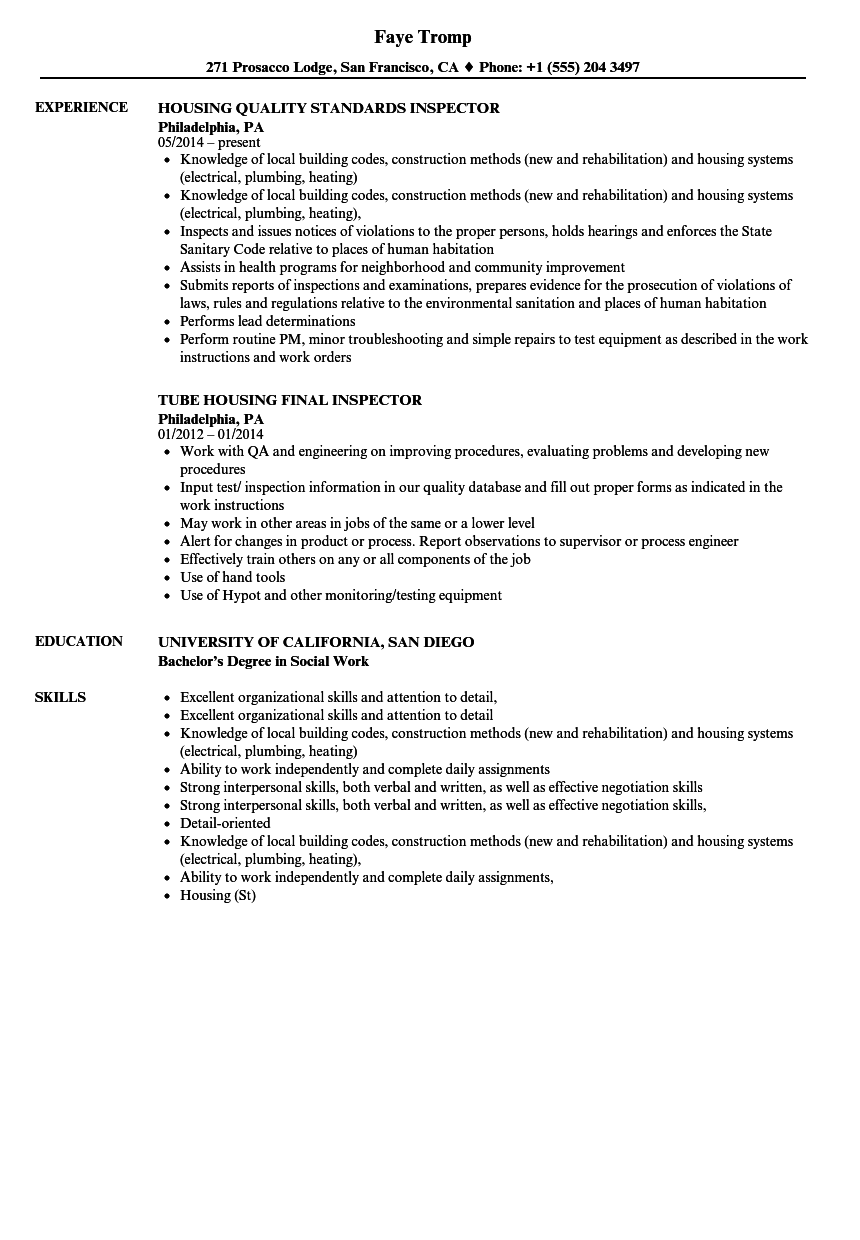 Construction Inspector Resume Sample