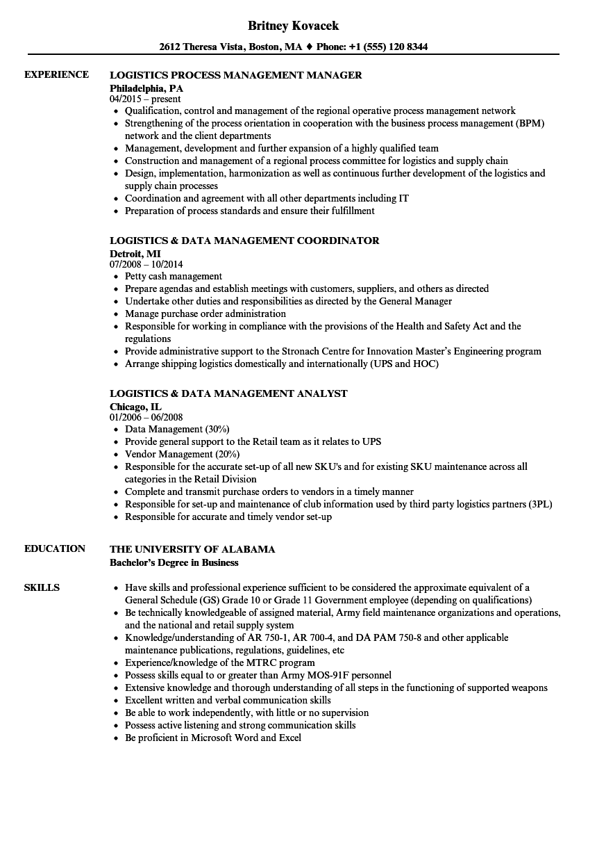 Sample Logistics Resume Example image.