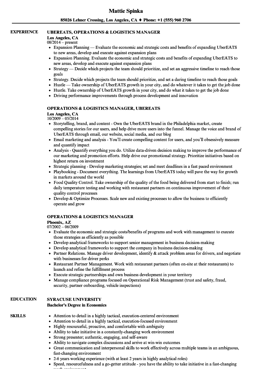 Logistics Manager Resume Template