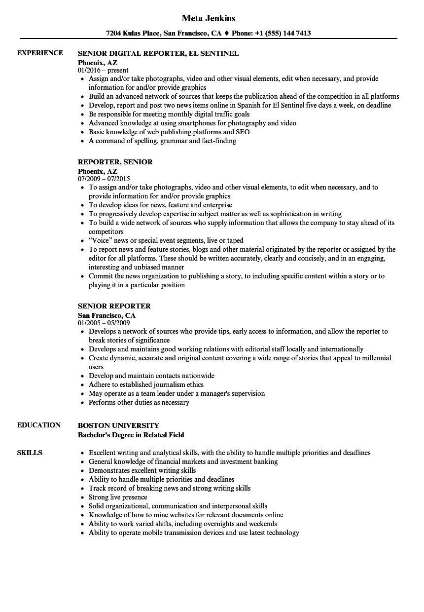 Journalist Cv Example