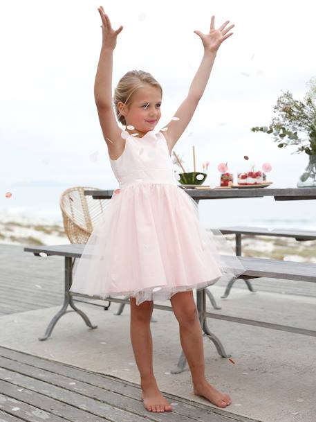 Robe de cérémonie fille en satin et tulle blanc+bleu ciel+Rose poudré 12 - vertbaudet enfant 