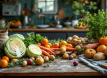 Piatto sano con ingredienti invernali freschi