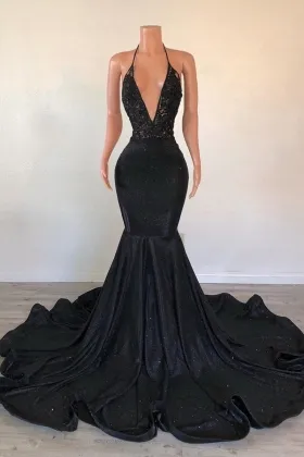 Sexy black lurex beaded lace mermaid prom dress