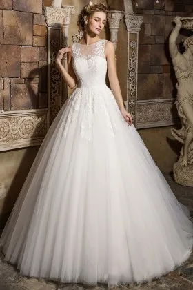 pleated tulle skirt illusion bodice wedding ball gown