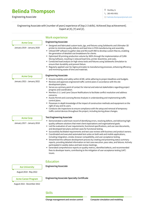 Engineering Associate Resume Sample and Template