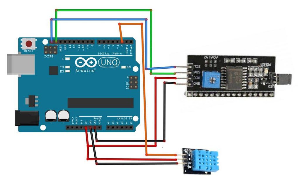 Temperature Monitor With DHT11 and I2C 20×4 LCD | Visuino - Visual ...