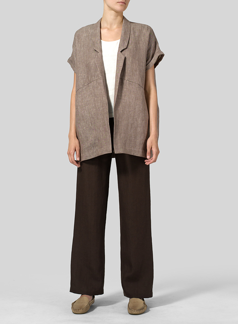 Twill Weave Linen Oversized Short Sleeve Jacket