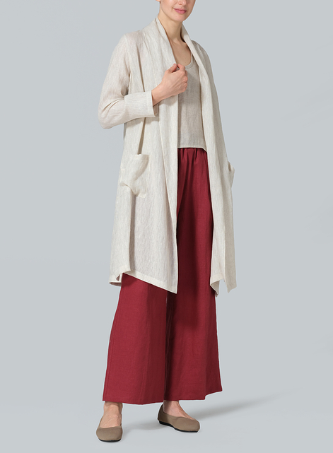 Linen Open-Front Shawl Collar Jacket