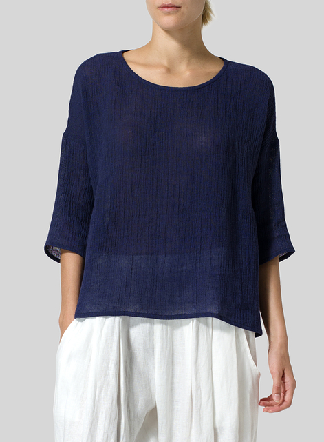 Linen Boxy Asymmetrical Hem Top