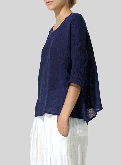 Linen Boxy Asymmetrical Hem Top