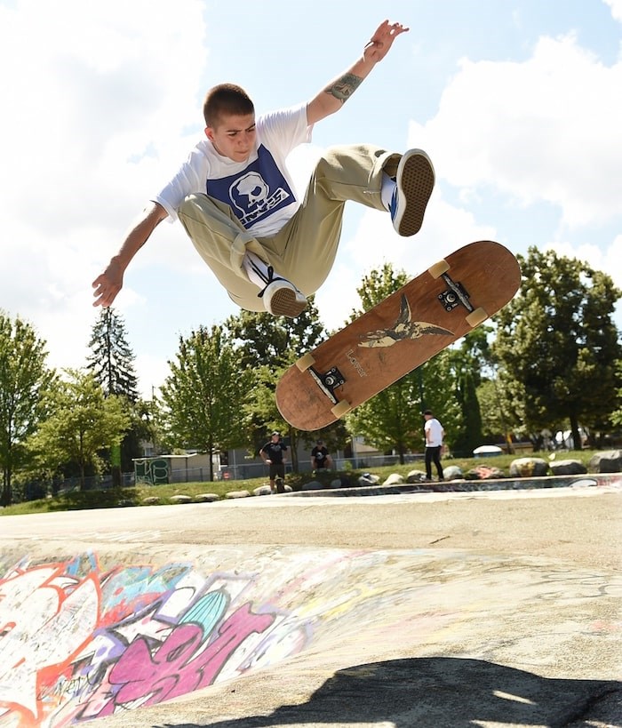  Alexis MacRae catches some air out of the bowl at China Creek skatepark. Photo by Dan Toulgoet/Vancouver Courier