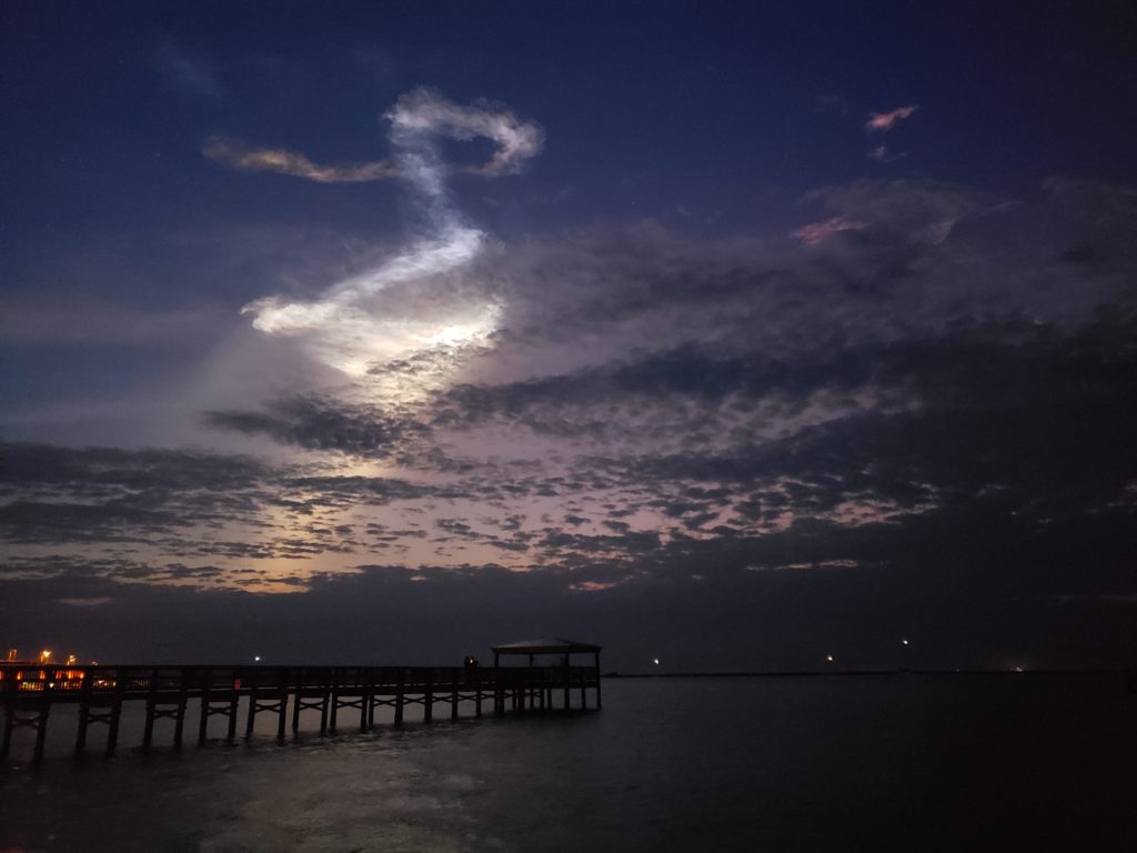 Aftermath of rocket launch just before sunrise