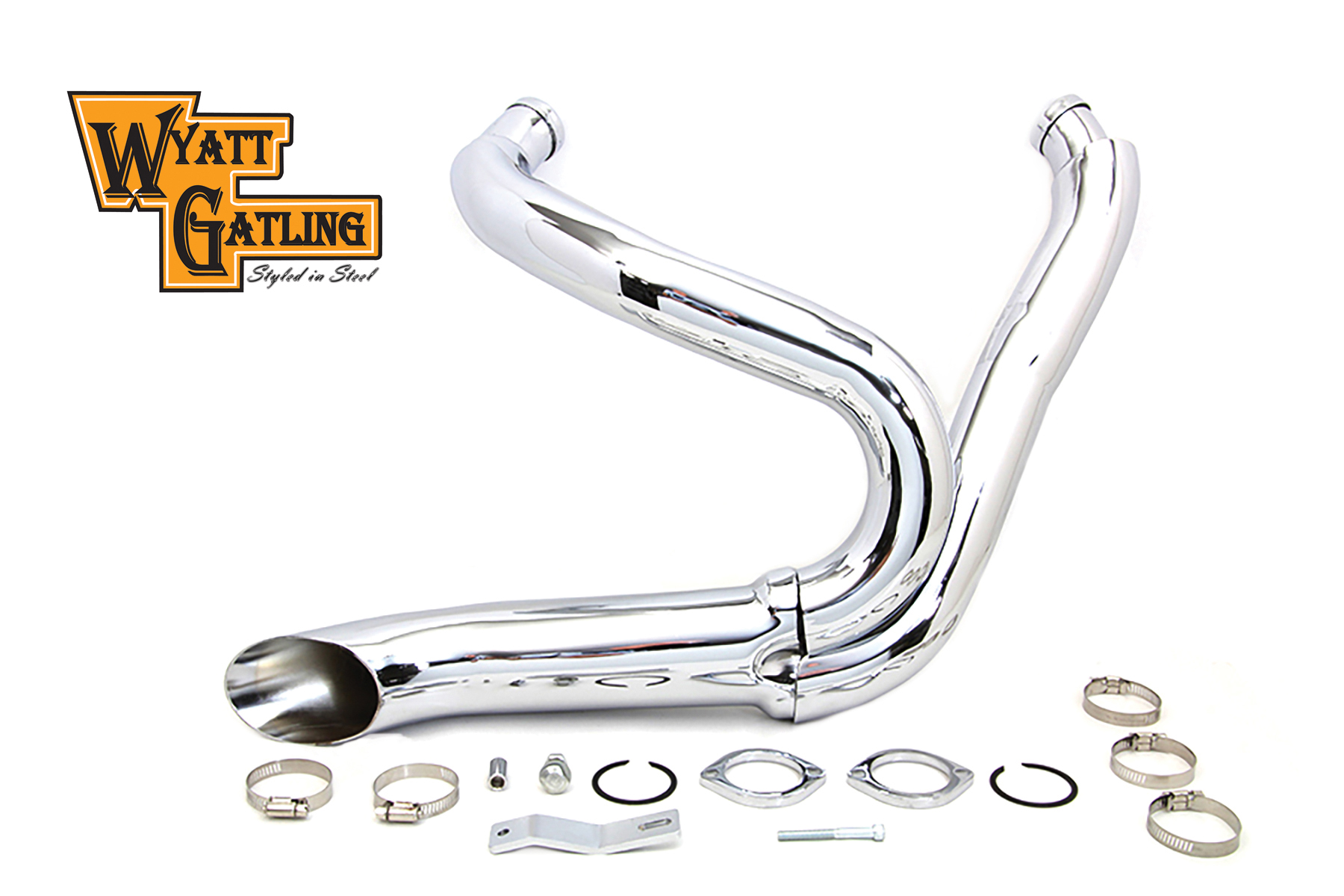 Chrome Wyatt Gatling 2 into 1 Exhaust Pipe Header Kit