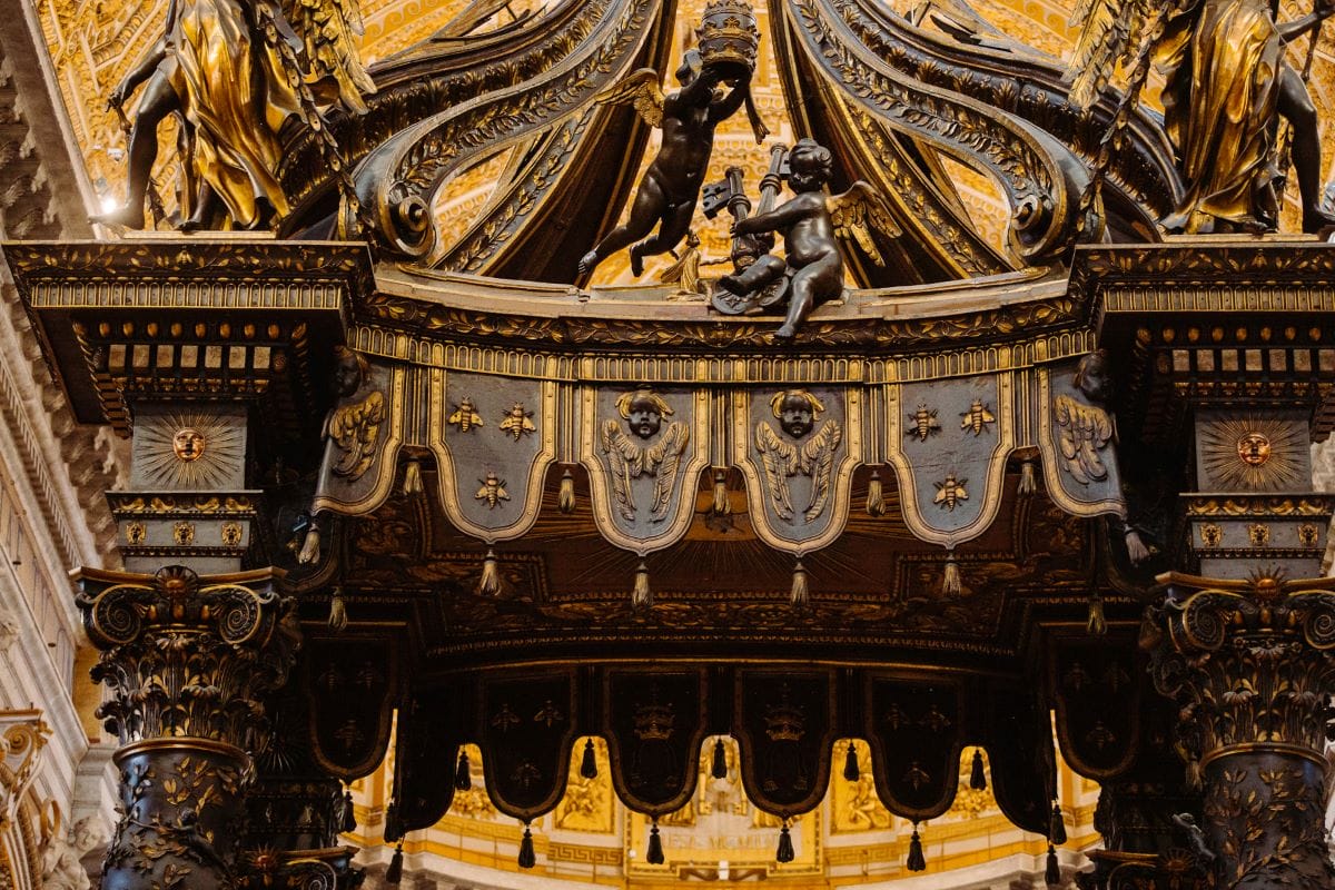 an ornate canopy made of bronze.