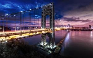 Nature, Landscape, Mist, Bridge, Lights, New York City, Night, River wallpaper thumb