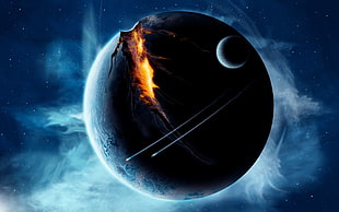 black planet digital wallpaper, space, planet, fantasy art, digital art