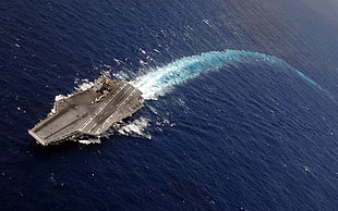 gray boat, aircraft carrier, military, ship