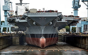 gray and white concrete house, warship, aircraft carrier, military, vehicle