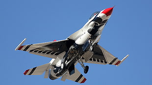 photo of gray and black plane taking flight