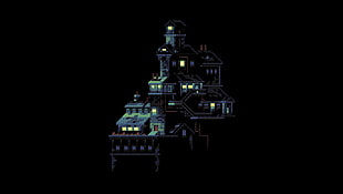 black and gray castle digital wallpaper, pixel art, house