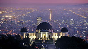 white and black dome building, cityscape, city, night, lights