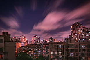 brown concrete buildings, Buildings, Sky, Night