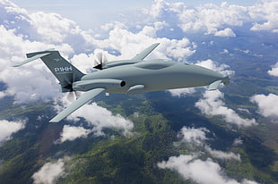 grey PIHH plane flying above green mountain range during daytime