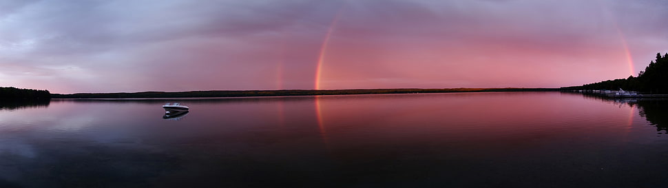 White boat, rainbows, water, sky, boat HD wallpaper | Wallpaper Flare